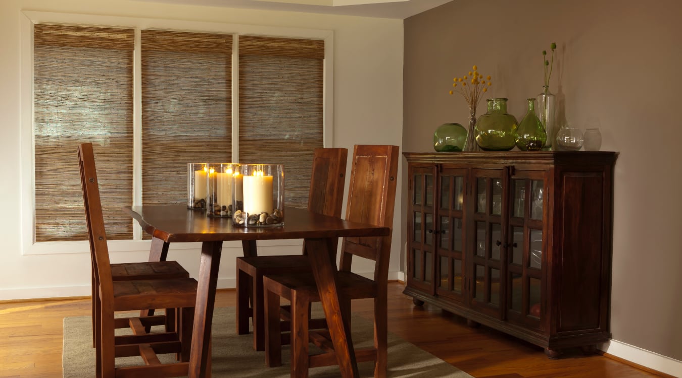 Woven shutters in a Southern California dining room.